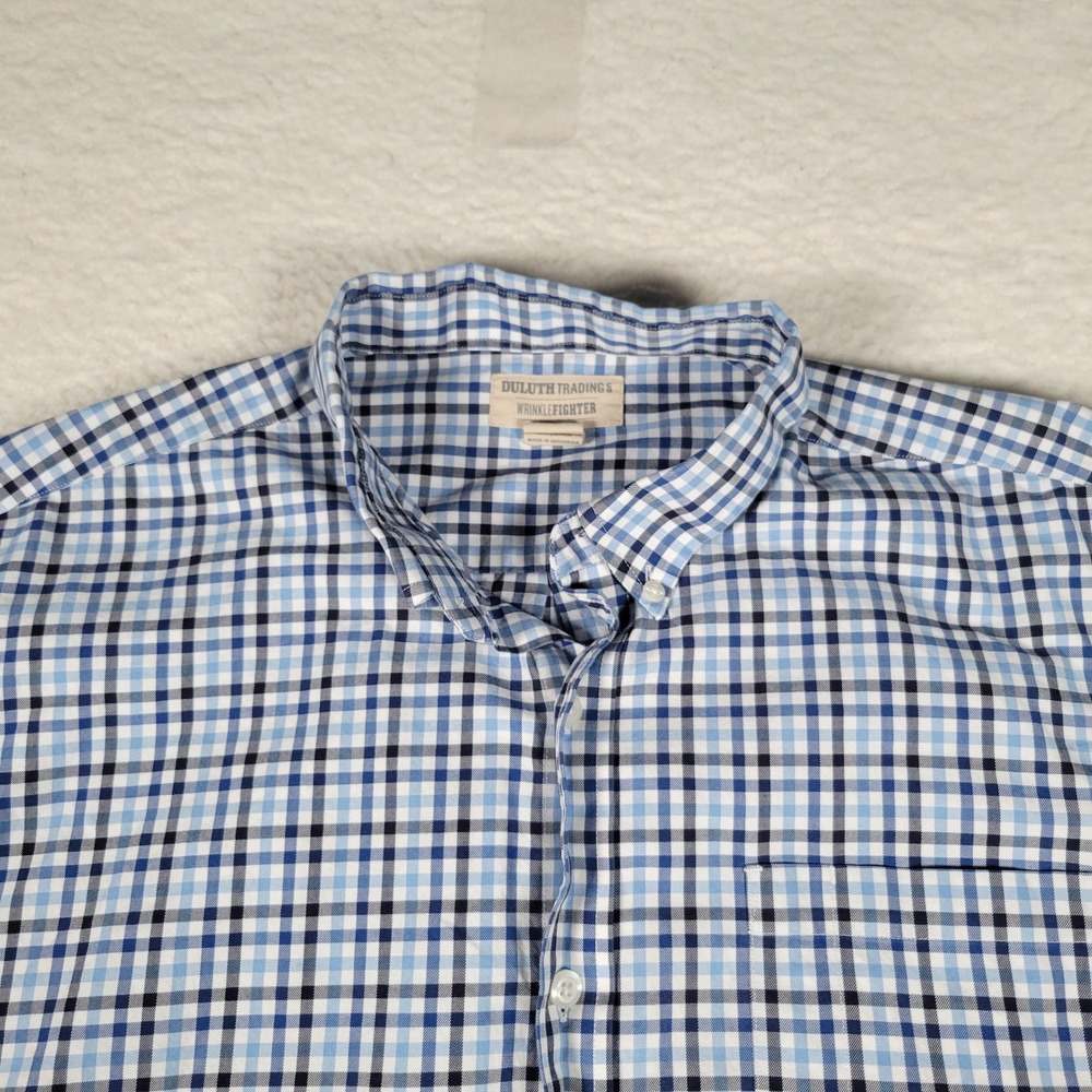 Duluth Trading Co Button Down Mens XL Blu Plaid Wrinklefighter Long Sleeve Shirt